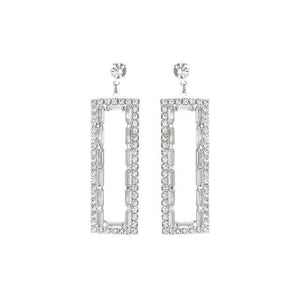 SILVER CLEAR RECTANGLE EARRINGS ( 27096 CRS ) - Ohmyjewelry.com