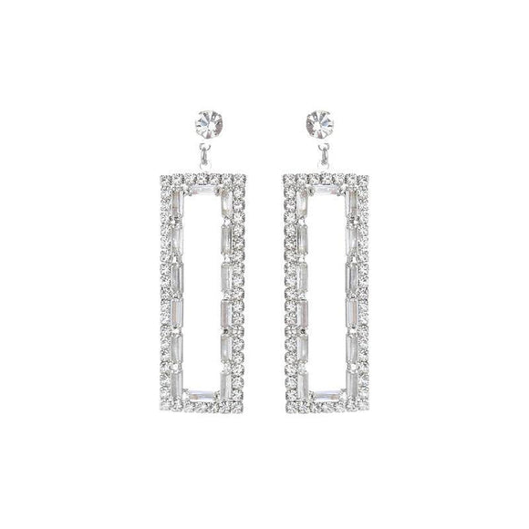 SILVER CLEAR RECTANGLE EARRINGS ( 27096 CRS ) - Ohmyjewelry.com