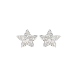 SILVER STAR EARRINGS CLEAR STONES ( 27105 CRS )