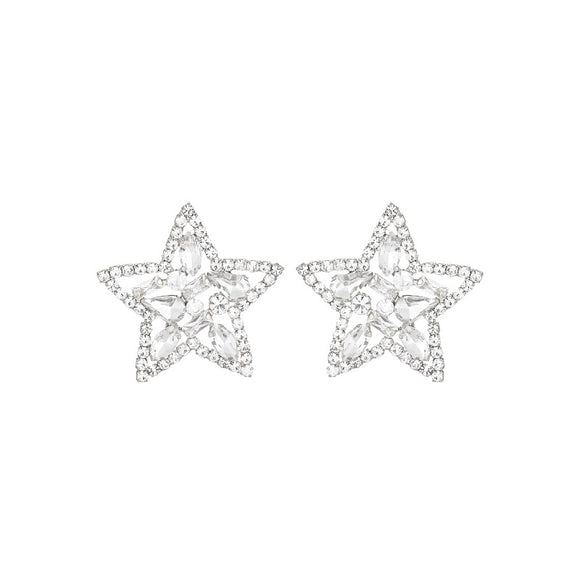 1.3 SILVER STAR EARRINGS CLEAR STONES ( 27136 CRS )