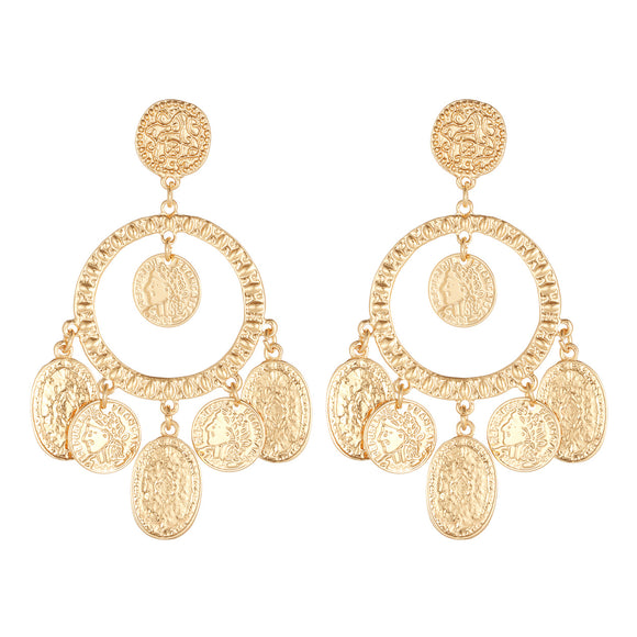 GOLD DANGLING EARRINGS HAMMERED COIN ( 27388 G )