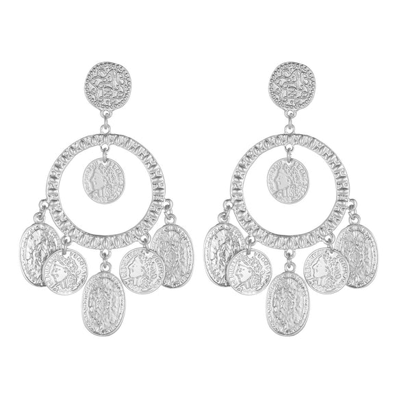 SILVER DANGLING EARRINGS HAMMERED COIN ( 27388 R )