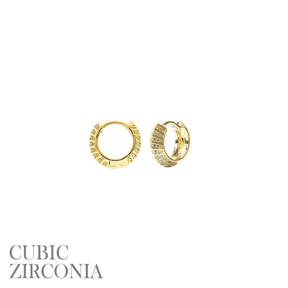 GOLD HOOP EARRINGS CLEAR CZ CUBIC ZIRCONIA STONES ( 27458 CRG )