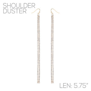 GOLD SHOULDER DUSTER EARRINGS CLEAR STONES ( 27642 CRG )