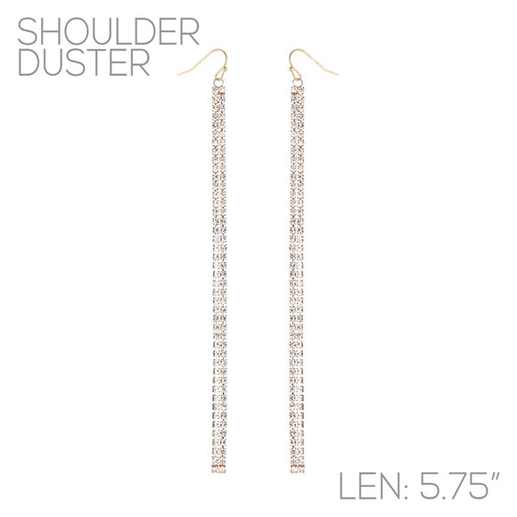 GOLD SHOULDER DUSTER EARRINGS CLEAR STONES ( 27642 CRG )