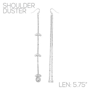 SILVER SHOULDER DUSTER EARRINGS CLEAR STONES ( 27645 CRS )