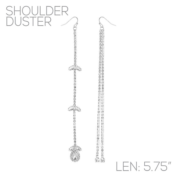 SILVER SHOULDER DUSTER EARRINGS CLEAR STONES ( 27645 CRS )
