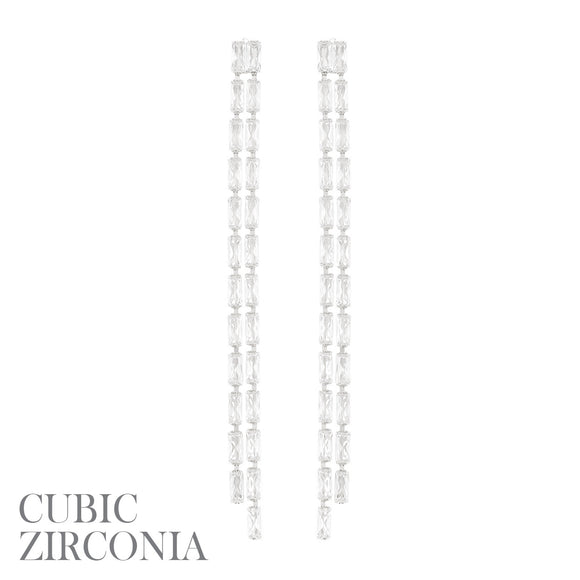 SILVER EARRINGS CLEAR CZ CUBIC ZIRCONIA STONES ( 27717 CRS )