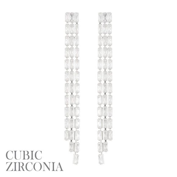 SILVER EARRINGS CLEAR CZ CUBIC ZIRCONIA STONES ( 27718 CRS )