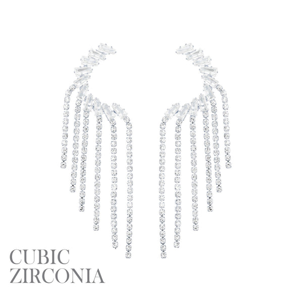 SILVER DANGLING EARRINGS CLEAR STONES ( 27720 CRS )