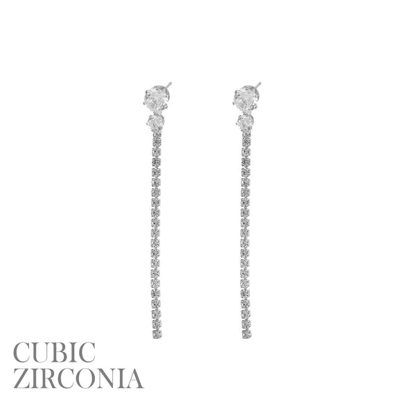 SILVER EARRINGS CLEAR CZ CUBIC ZIRCONIA STONES ( 27731 CRS )