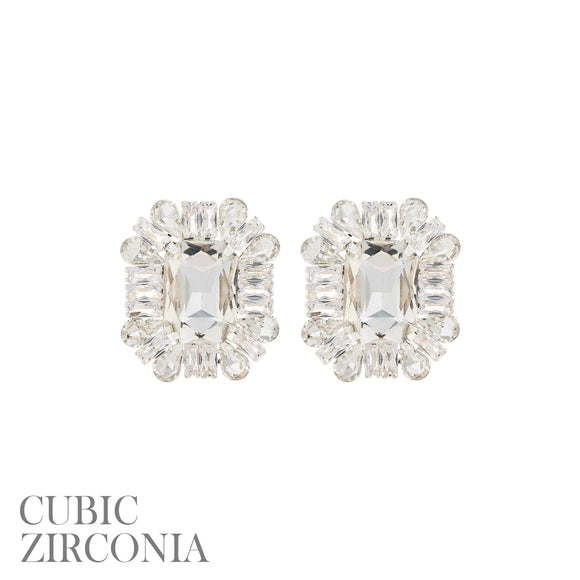 SILVER EARRINGS CLEAR CZ CUBIC ZIRCONIA STONES ( 27897 CRS )