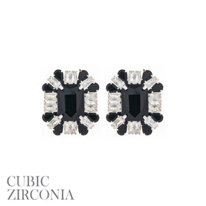 SILVER EARRINGS CLEAR BLACK CZ CUBIC ZIRCONIA STONES ( 27897 JTS )