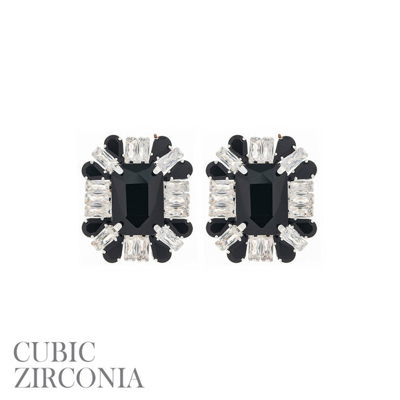 SILVER EARRINGS CLEAR BLACK CZ CUBIC ZIRCONIA STONES ( 27897 JTS )