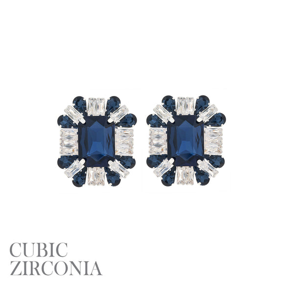 SILVER EARRINGS CLEAR BLUE CZ CUBIC ZIRCONIA STONES ( 27897 MOS )