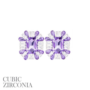 SILVER EARRINGS PURPLE CLEAR CZ CUBIC ZIRCONIA STONES ( 27897 VIS )