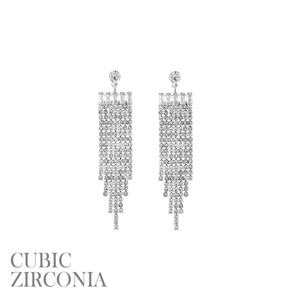SILVER CLEAR CZ CUBIC ZIRCONIA STONES EARRINGS ( 27960 CRS )