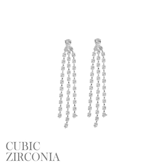 SILVER EARRINGS CLEAR CZ CUBIC ZIRCONIA STONES ( 27990 CRS )