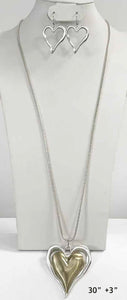 SILVER GOLD HEART NECKLACE SET ( 4089 SG )