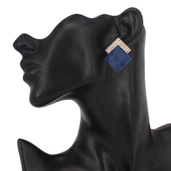 GOLD BLUE CLEAR STONES EARRINGS ( 130 GDBLU ) - Ohmyjewelry.com