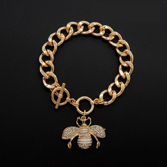 GOLD AB CLEAR RHINESTONE TOGGLE CHARM BRACELET ( 2210 GDAB )