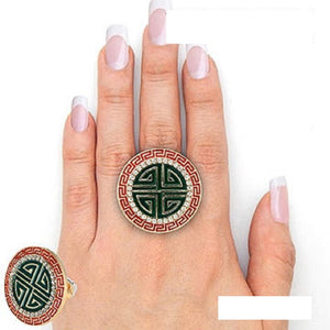 GOLD RED GREEN ROUND CLEAR STONES STRETCH RING
