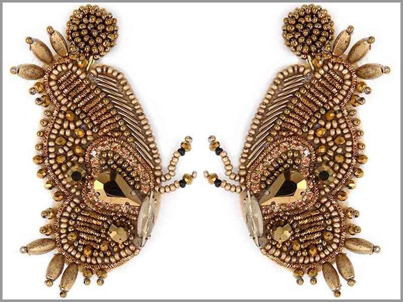 GOLD BEAD BUTTERFLY EARRINGS ( 3266 ) - Ohmyjewelry.com