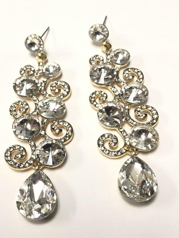 GOLD DANGLING EARRINGS CLEAR STONES ( 0176 2C ) - Ohmyjewelry.com