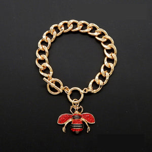 GOLD RED RHINESTONE TOGGLE CHARM BRACELET ( 2210 GDRED )