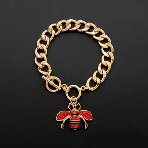 GOLD RED RHINESTONE TOGGLE CHARM BRACELET ( 2210 GDRED )