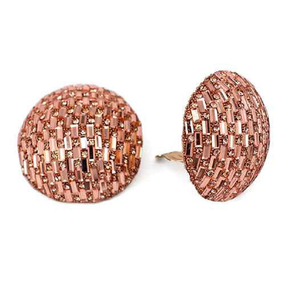 GOLD DOME CLIP ON EARRINGS PEACH STONES ( 2348 GDPCH )