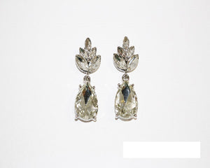 1.25" SILVER CLEAR Marquise Teardrop Rhinestone Dangle Earrings ( 1242 SCRY )