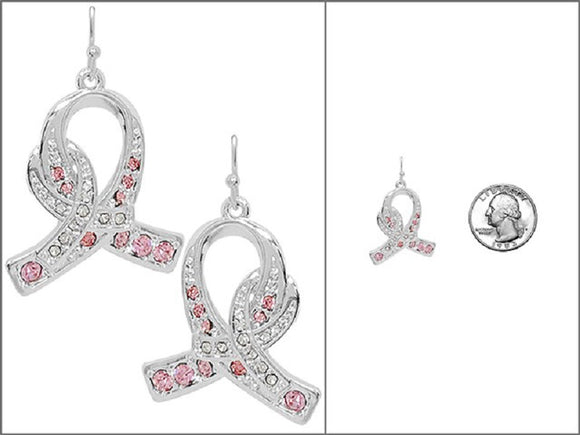 SILVER RIBBON PINK STONES EARRINGS ( 4098 SPK )