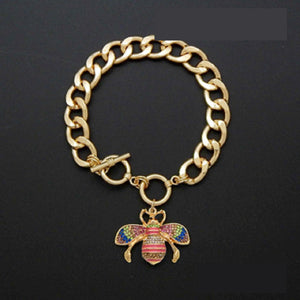 GOLD LIGHT MULTI COLOR RHINESTONE TOGGLE CHARM BRACELET ( 2210 GDLMT )