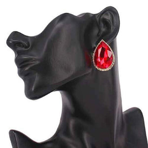 GOLD TEARDROP RED CLEAR STONES ( 4079 GDLSM ) - Ohmyjewelry.com