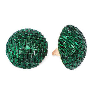 GOLD DOME CLIP ON EARRINGS EMERALD GREEN STONES ( 2348 GDEMR )