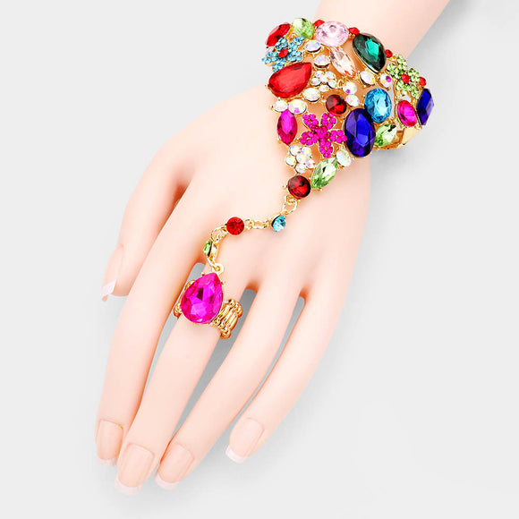 GOLD STRETCH BRACELET RING MULTI COLOR STONES ( 0167 2MF)