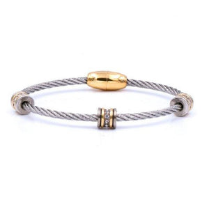 SILVER GOLD CABLE BANGLE CLEAR STONES ( 7114 SG ) - Ohmyjewelry.com