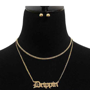 GOLD 2 LAYER DRIPPIN NECKLACE SET ( 5035 )