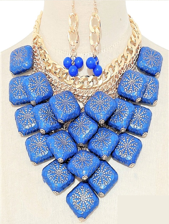 Turquoise Howlite Stone Statement Necklace Big Free Form Blue Chunky Gem  Jewelry | eBay