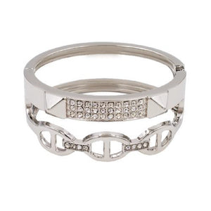 SILVER PLATED HINGED BANGLE CLEAR STONES ( 5396 )