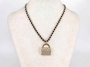 GOLD BLACK NECKLACE SET PURSE PEARLS ( 2944 GDBK )