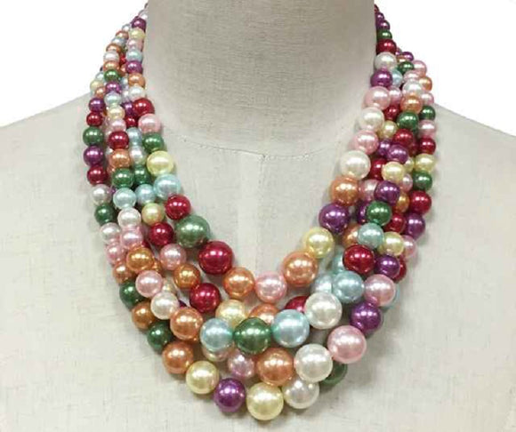 GOLD MULTI COLOR 5 Layer Pearl Beaded Necklace ( 10551 MLT2 )