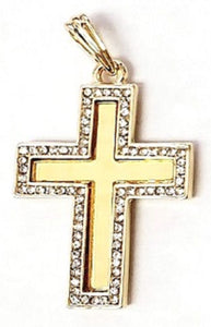 GOLD PLATED NECKLACE CROSS PENDANT CLEAR STONES