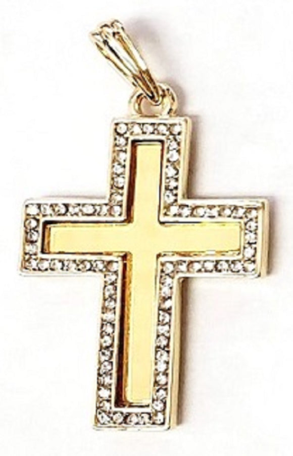 GOLD PLATED NECKLACE CROSS PENDANT CLEAR STONES