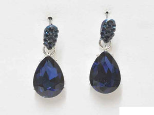 1.25" Silver BLUE Teardrop Rhinestone Earrings ( 6224 SMON )