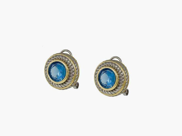 SILVER GOLD FRENCH CLIP EARRINGS TEAL CZ CUBIC ZIRCONIA STONE ( 7718 TL ) - Ohmyjewelry.com