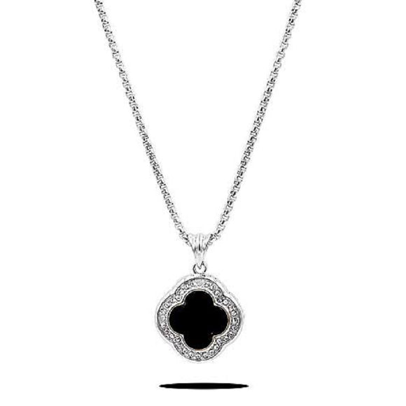 SILVER GOLD BLACK NECKLACE CLEAR CZ CUBIC ZIRCONIA STONES ( 4804 BK )