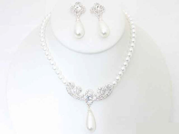 SILVER WHITE PEARL NECKLACE SET ( 19334 SWHT )