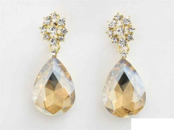 GOLD EARRINGS TOPAZ CLEAR STONES ( 5898 GSA )